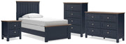 Landocken Brown/Blue Twin Panel Bed, Dresser, Chest and Nightstand - B414B20
