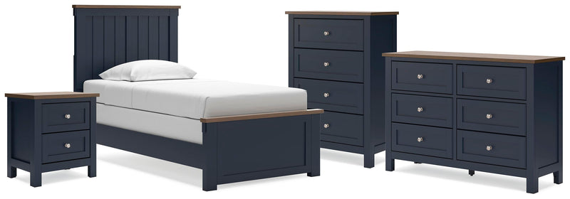 Landocken Brown/Blue Twin Panel Bed, Dresser, Chest and Nightstand - B414B20
