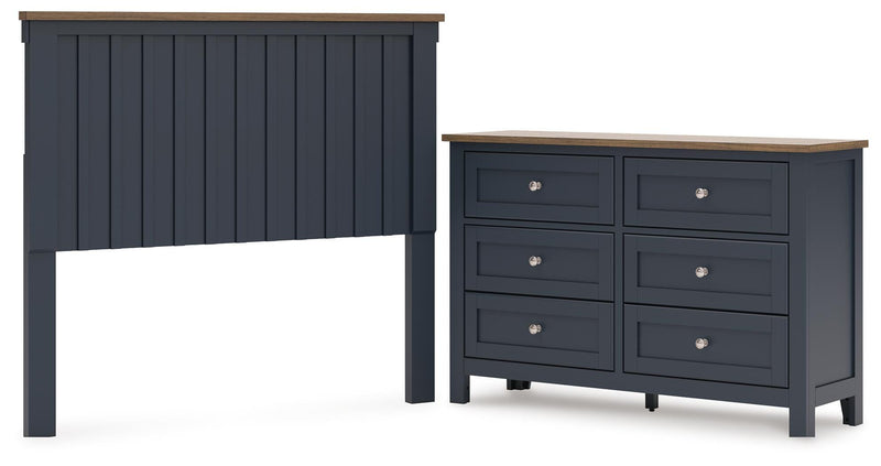 Landocken Full Panel Headboard and Dresser in Brown/Blue - PKG020599