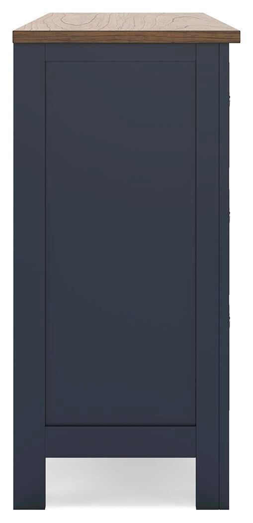 Landocken Full Panel Headboard and Dresser in Brown/Blue - PKG020599