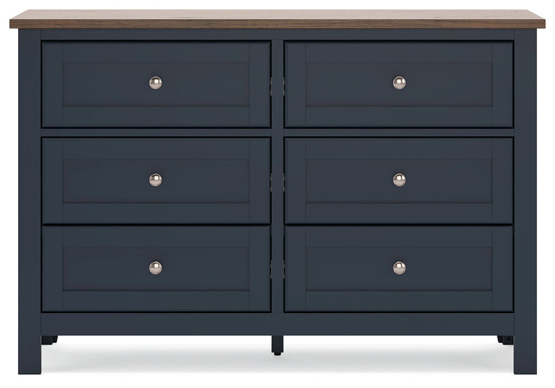Landocken Full Panel Headboard with Dresser and 2 Nightstands in Brown/Blue from Ashley - Luna Furniture