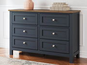 Landocken Full Panel Headboard with Dresser and 2 Nightstands in Brown/Blue from Ashley - Luna Furniture