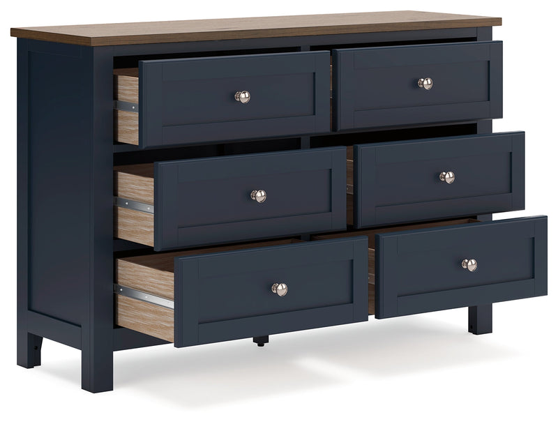 Landocken Full Panel Headboard with Dresser and 2 Nightstands in Brown/Blue from Ashley - Luna Furniture