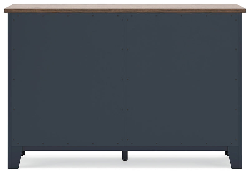 Landocken Full Panel Headboard with Dresser and 2 Nightstands in Brown/Blue from Ashley - Luna Furniture