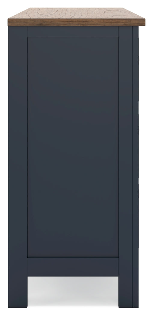 Landocken Full Panel Headboard with Dresser and 2 Nightstands in Brown/Blue from Ashley - Luna Furniture