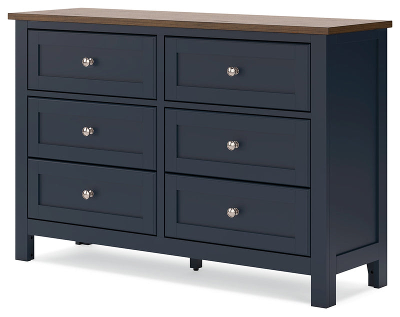 Landocken Full Panel Headboard with Dresser and 2 Nightstands in Brown/Blue from Ashley - Luna Furniture