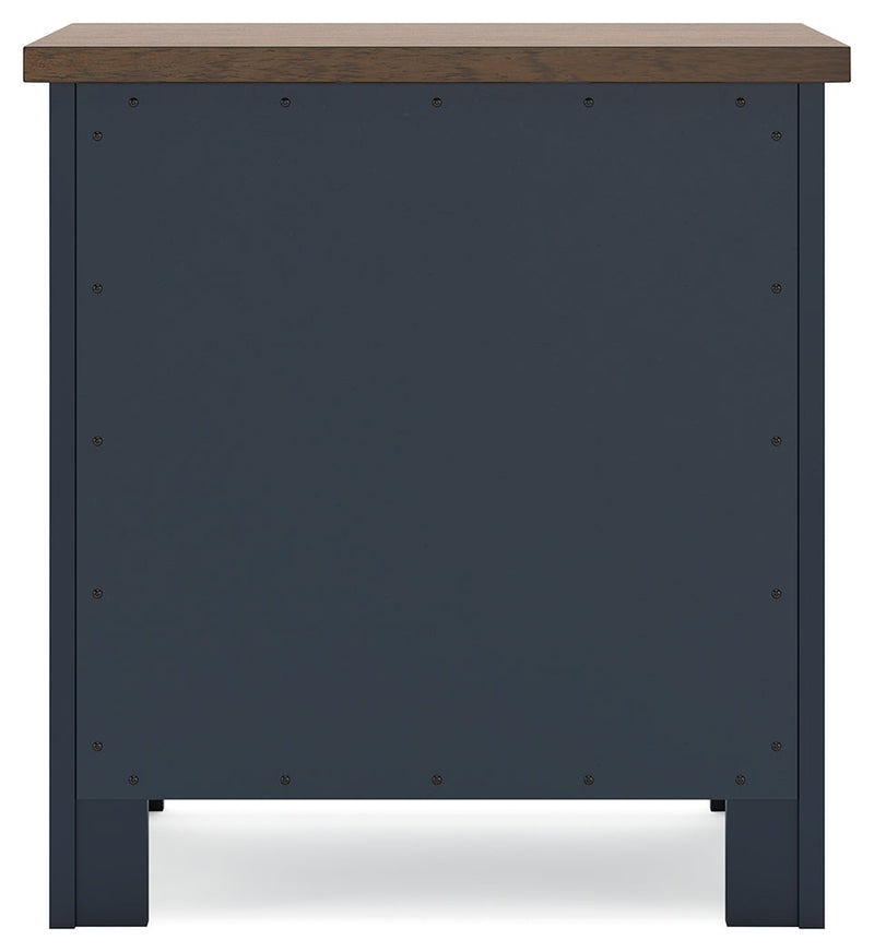 Landocken Full Panel Headboard with Mirrored Dresser, Chest and 2 Nightstands in Brown/Blue from Ashley - Luna Furniture