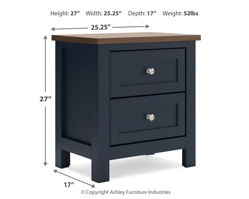 Landocken Full Panel Headboard with Mirrored Dresser, Chest and 2 Nightstands in Brown/Blue from Ashley - Luna Furniture