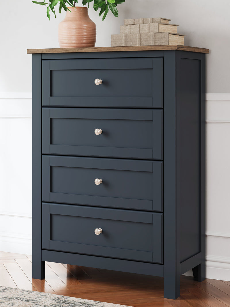 Landocken Full Panel Headboard with Mirrored Dresser, Chest and 2 Nightstands in Brown/Blue from Ashley - Luna Furniture
