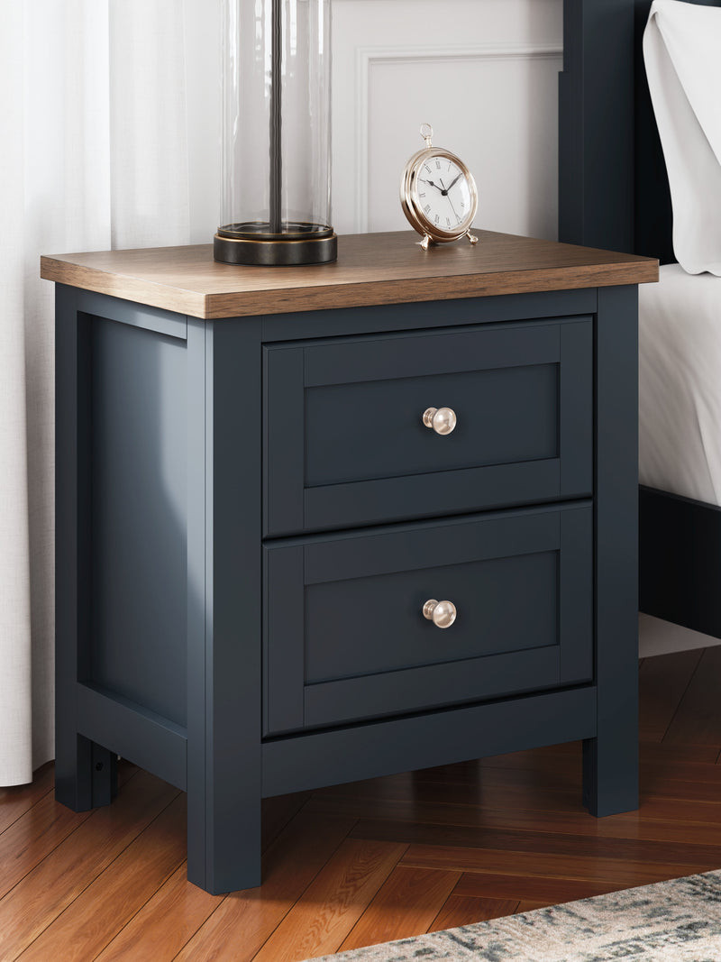 Landocken Full Panel Headboard with Mirrored Dresser, Chest and 2 Nightstands in Brown/Blue from Ashley - Luna Furniture