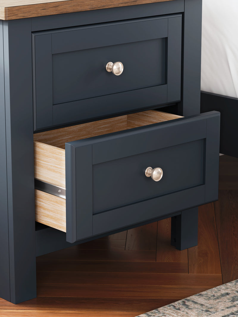 Landocken Full Panel Headboard with Mirrored Dresser, Chest and 2 Nightstands in Brown/Blue from Ashley - Luna Furniture