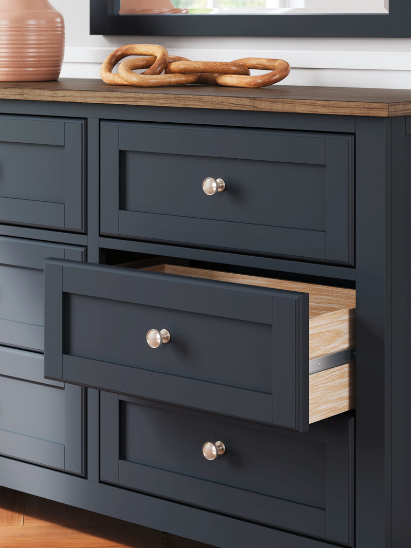Landocken Full Panel Headboard with Mirrored Dresser in Brown/Blue from Ashley - Luna Furniture