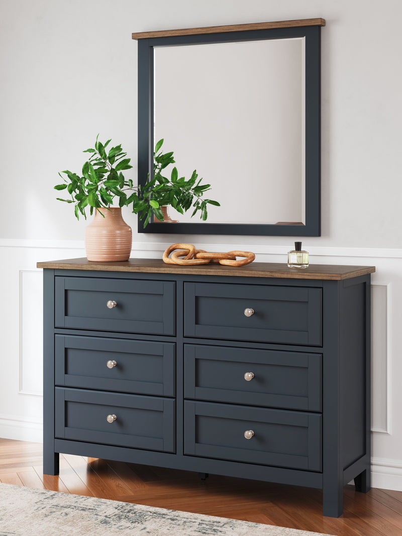 Landocken Full Panel Headboard with Mirrored Dresser in Brown/Blue from Ashley - Luna Furniture