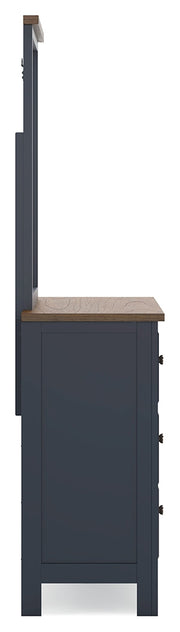 Landocken Full Panel Headboard with Mirrored Dresser in Brown/Blue from Ashley - Luna Furniture