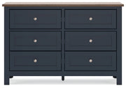 Landocken Queen Panel Headboard with Dresser and 2 Nightstands in Brown/Blue from Ashley - Luna Furniture