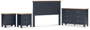 Landocken Queen Panel Headboard with Dresser and 2 Nightstands in Brown/Blue from Ashley - Luna Furniture