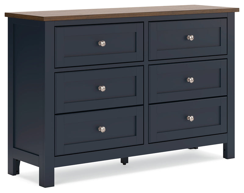 Landocken Queen Panel Headboard with Dresser and 2 Nightstands in Brown/Blue from Ashley - Luna Furniture
