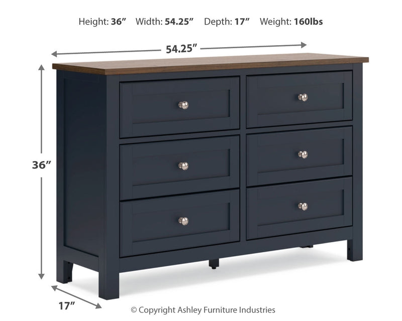 Landocken Queen Panel Headboard with Dresser and 2 Nightstands in Brown/Blue from Ashley - Luna Furniture
