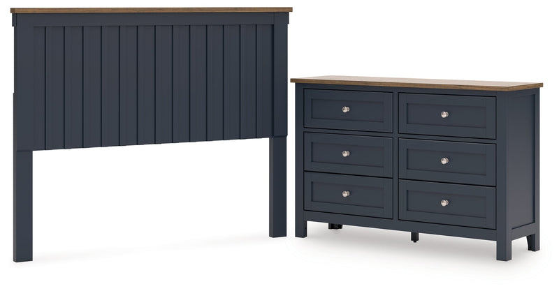 Landocken Queen Panel Headboard with Dresser in Brown/Blue from Ashley - Luna Furniture