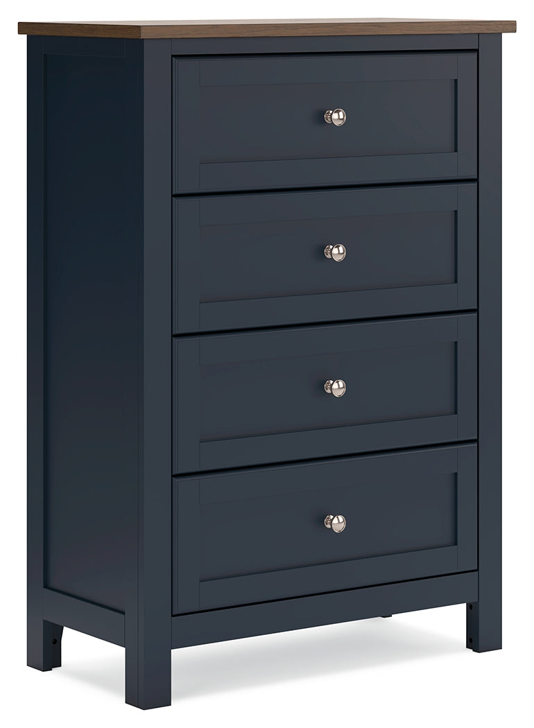 Landocken Queen Panel Headboard with Mirrored Dresser and Chest in Brown/Blue from Ashley - Luna Furniture