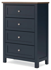Landocken Queen Panel Headboard with Mirrored Dresser and Chest in Brown/Blue from Ashley - Luna Furniture