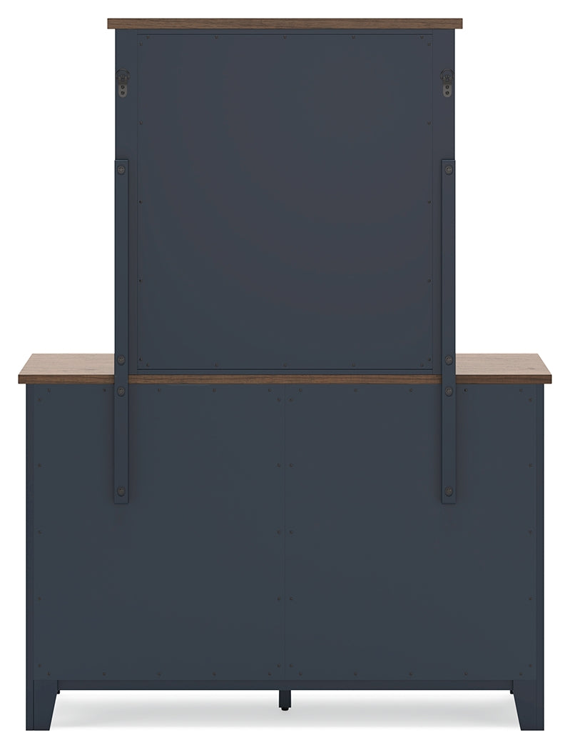 Landocken Queen Panel Headboard with Mirrored Dresser and Chest in Brown/Blue from Ashley - Luna Furniture