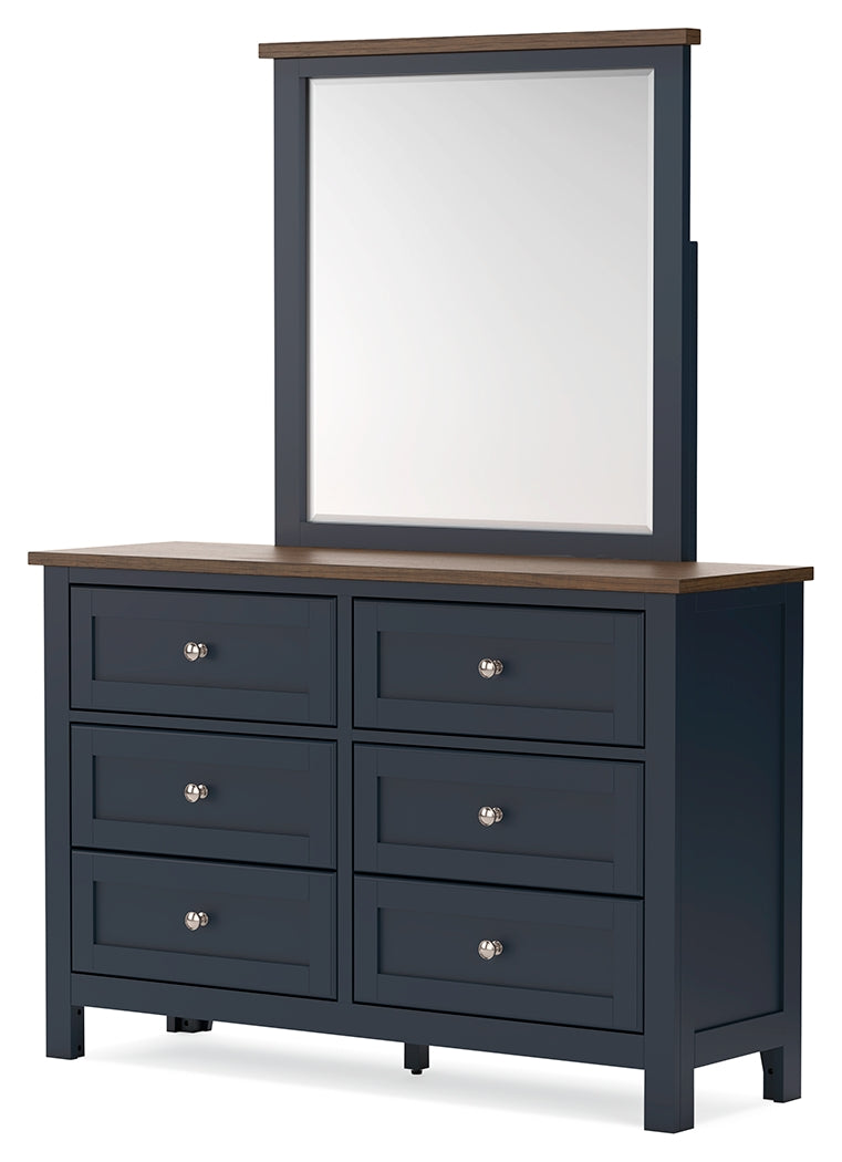 Landocken Queen Panel Headboard with Mirrored Dresser and Chest in Brown/Blue from Ashley - Luna Furniture