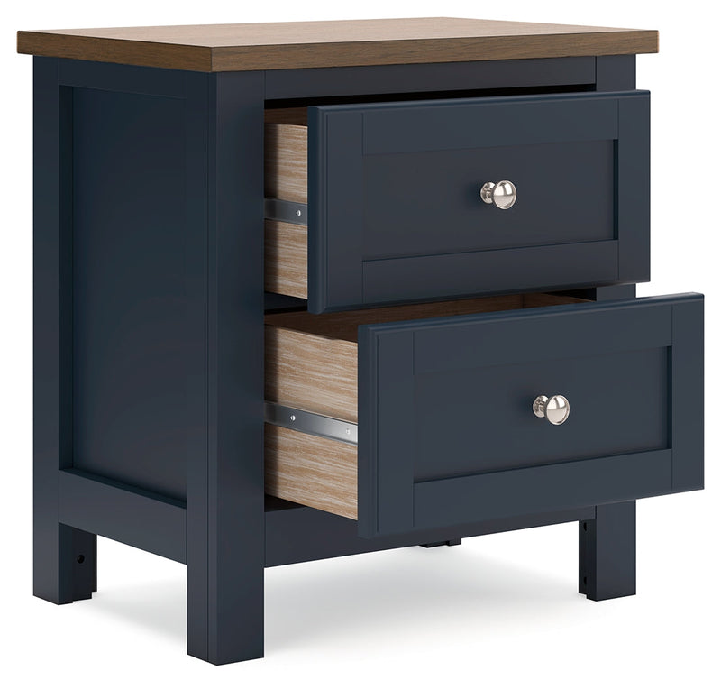 Landocken Queen Panel Headboard with Mirrored Dresser, Chest and 2 Nightstands in Brown/Blue from Ashley - Luna Furniture