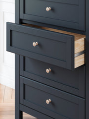 Landocken Queen Panel Headboard with Mirrored Dresser, Chest and 2 Nightstands in Brown/Blue from Ashley - Luna Furniture