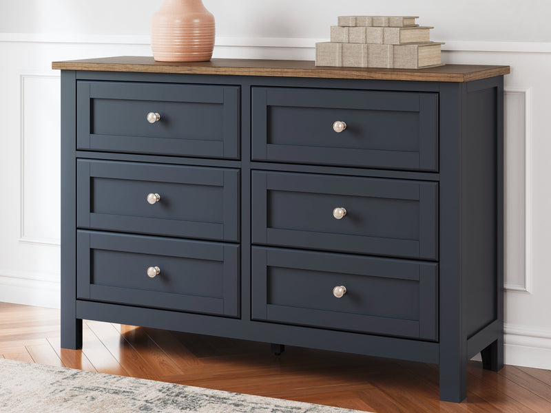 Landocken Twin Panel Headboard with Dresser and 2 Nightstands in Brown/Blue from Ashley - Luna Furniture