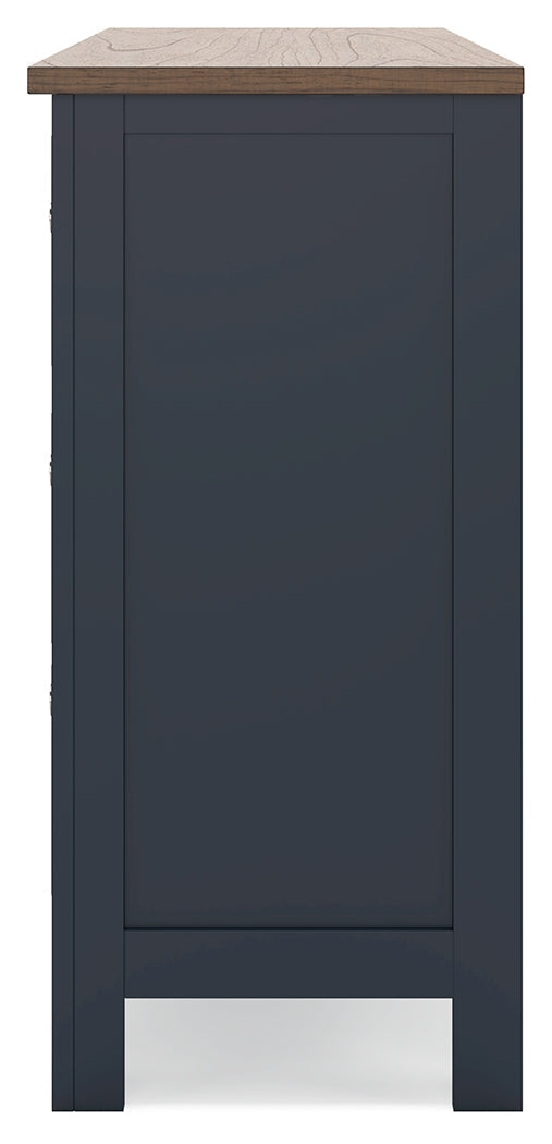 Landocken Twin Panel Headboard with Dresser and 2 Nightstands in Brown/Blue from Ashley - Luna Furniture