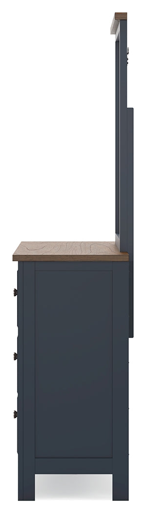Landocken Twin Panel Headboard with Mirrored Dresser and 2 Nightstands in Brown/Blue from Ashley - Luna Furniture