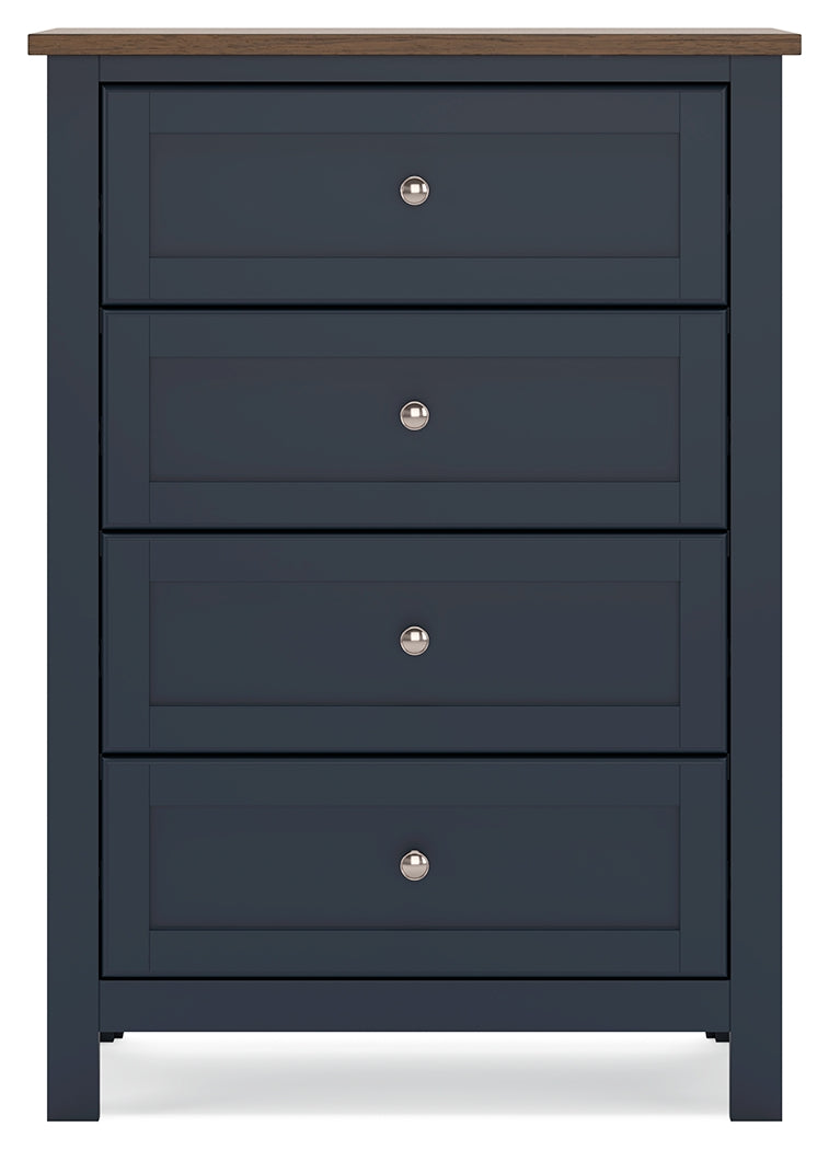 Landocken Twin Panel Headboard with Mirrored Dresser and Chest in Brown/Blue from Ashley - Luna Furniture