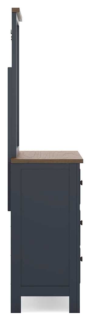 Landocken Twin Panel Headboard with Mirrored Dresser and Nightstand in Brown/Blue from Ashley - Luna Furniture