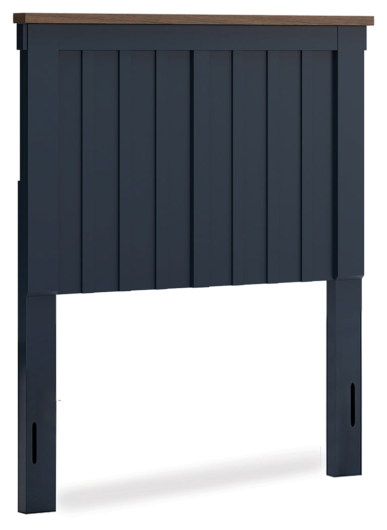 Landocken Twin Panel Headboard with Mirrored Dresser and Nightstand in Brown/Blue from Ashley - Luna Furniture