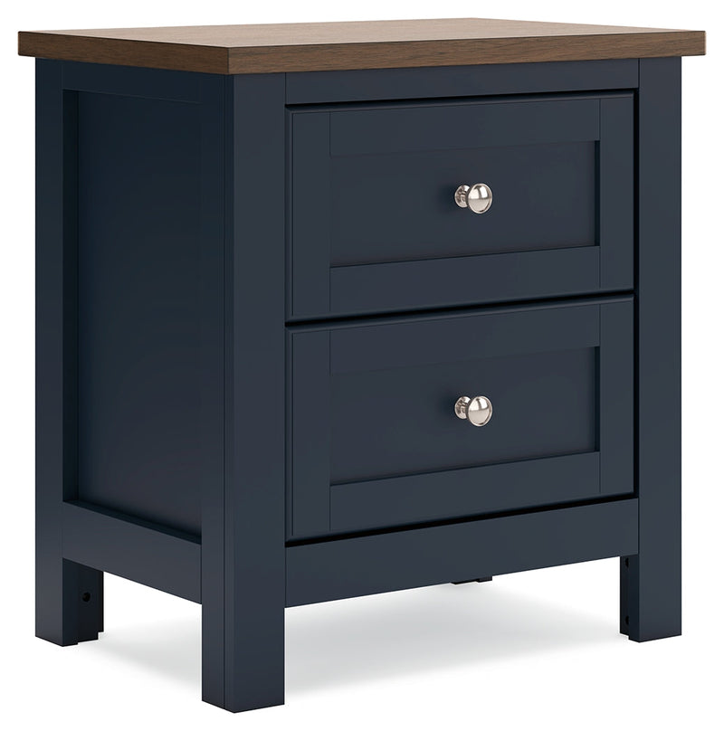 Landocken Twin Panel Headboard with Mirrored Dresser, Chest and 2 Nightstands in Brown/Blue from Ashley - Luna Furniture
