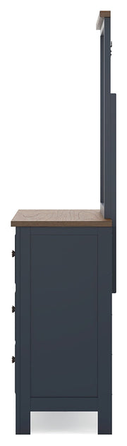 Landocken Twin Panel Headboard with Mirrored Dresser, Chest and 2 Nightstands in Brown/Blue from Ashley - Luna Furniture