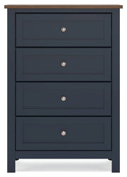 Landocken Twin Panel Headboard with Mirrored Dresser, Chest and 2 Nightstands in Brown/Blue from Ashley - Luna Furniture