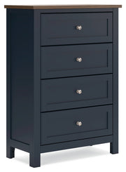 Landocken Twin Panel Headboard with Mirrored Dresser, Chest and Nightstand in Brown/Blue from Ashley - Luna Furniture