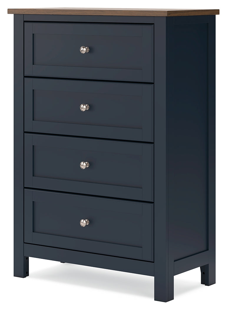 Landocken Twin Panel Headboard with Mirrored Dresser, Chest and Nightstand in Brown/Blue from Ashley - Luna Furniture