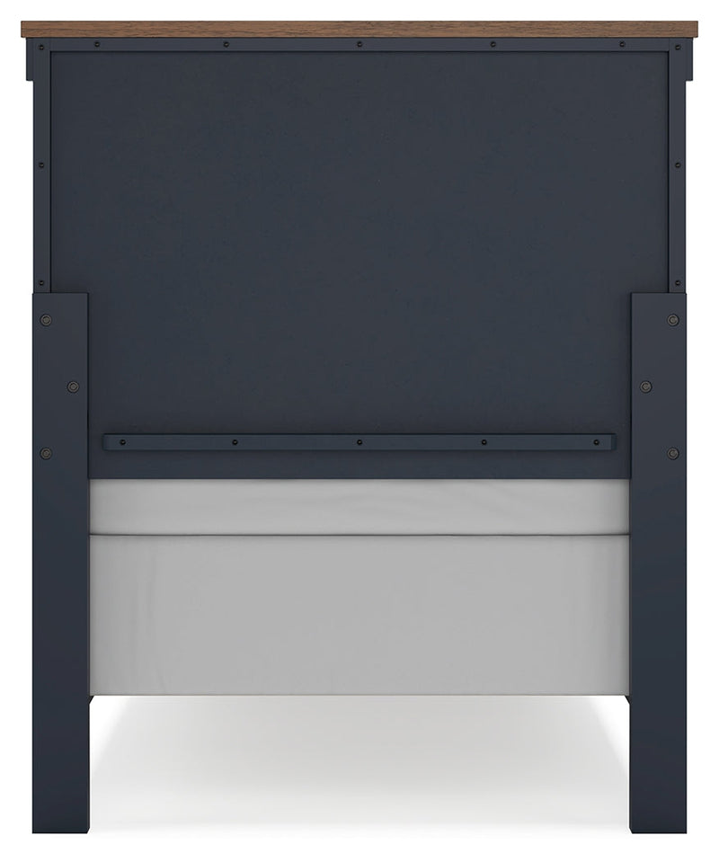 Landocken Twin Panel Headboard with Mirrored Dresser, Chest and Nightstand in Brown/Blue from Ashley - Luna Furniture