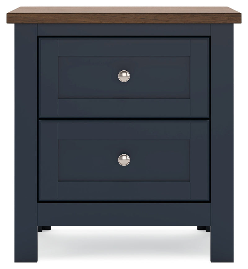 Landocken Twin Panel Headboard with Mirrored Dresser, Chest and Nightstand in Brown/Blue from Ashley - Luna Furniture