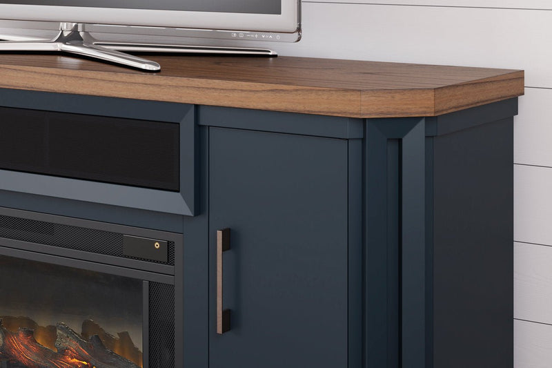 Landocken Two - tone 83" TV Stand with Electric Fireplace - Gate FurnitureTV Stand