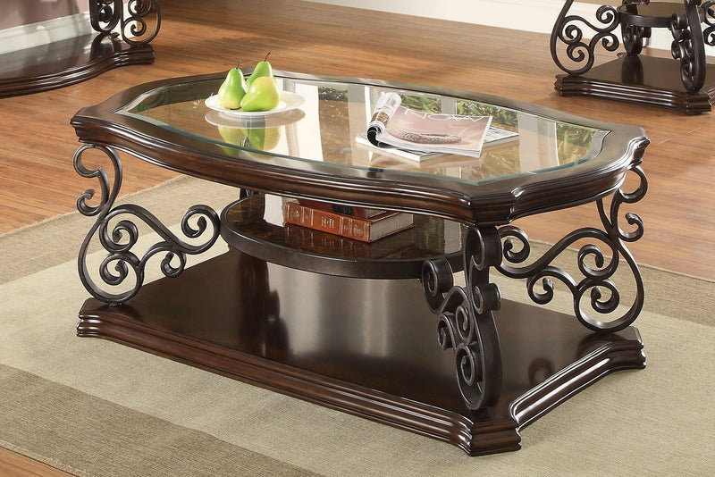 Laney 1-shelf Glass Top Rectangular Coffee Table Deep Merlot - 702448
