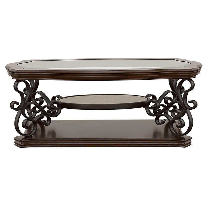 Laney 1-shelf Glass Top Rectangular Coffee Table Deep Merlot - 702448