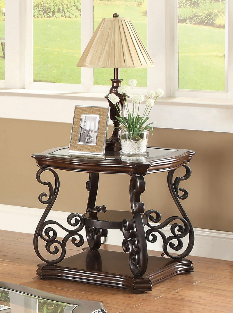 Laney 1-shelf Glass Top Square End Table Deep Merlot - 702447