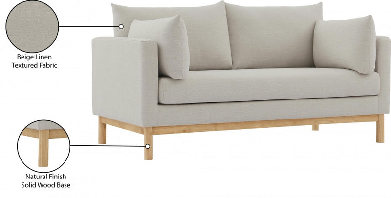 Langham 66" Linen Textured Fabric Upholstered Loveseat in Beige - 157Beige-L