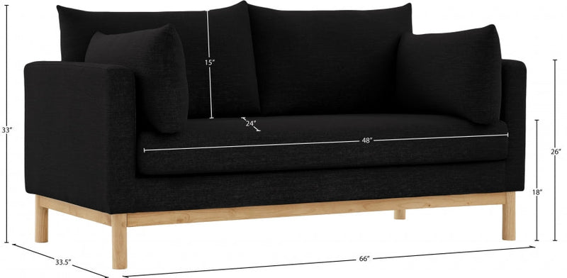 Langham 66" Linen Textured Fabric Upholstered Loveseat in Black - 157Black-L