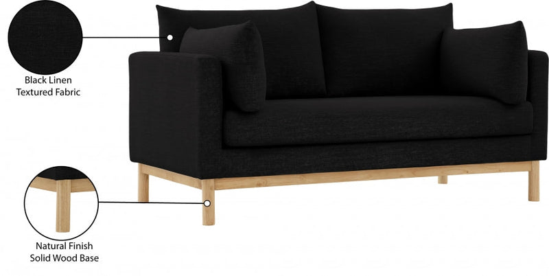 Langham 66" Linen Textured Fabric Upholstered Loveseat in Black - 157Black-L