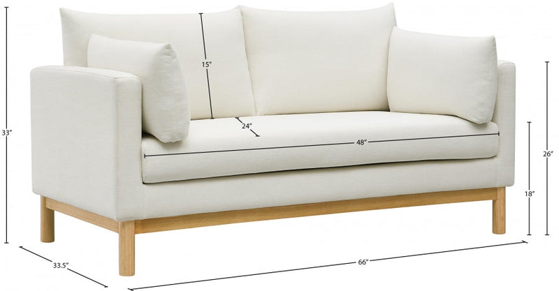 Langham 66" Linen Textured Fabric Upholstered Loveseat in Cream - 157Cream-L